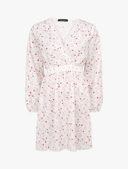 Robe imprimé fleurs de cerisier à détail crochet - Blanc - 1