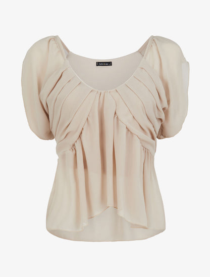 Top droit uni drapé - Beige - 1