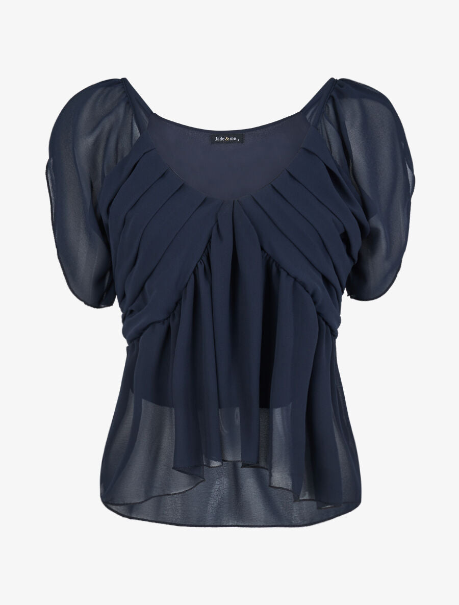 Top droit uni drapé - Marine - 1