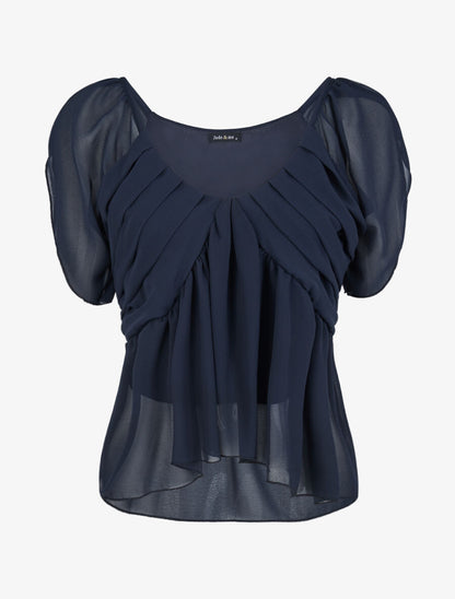 Top droit uni drapé - Marine - 1