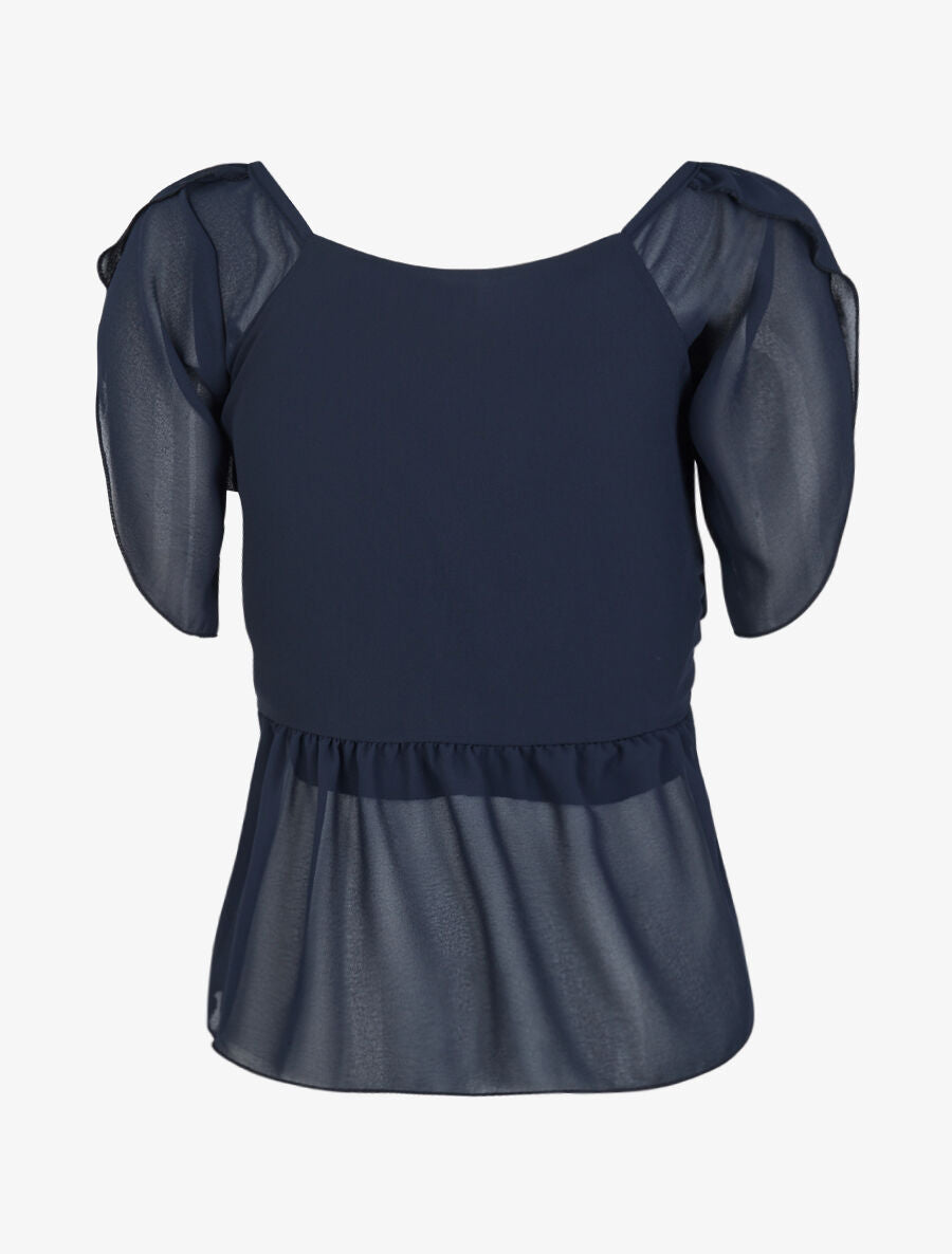Top droit uni drapé - Marine - 2