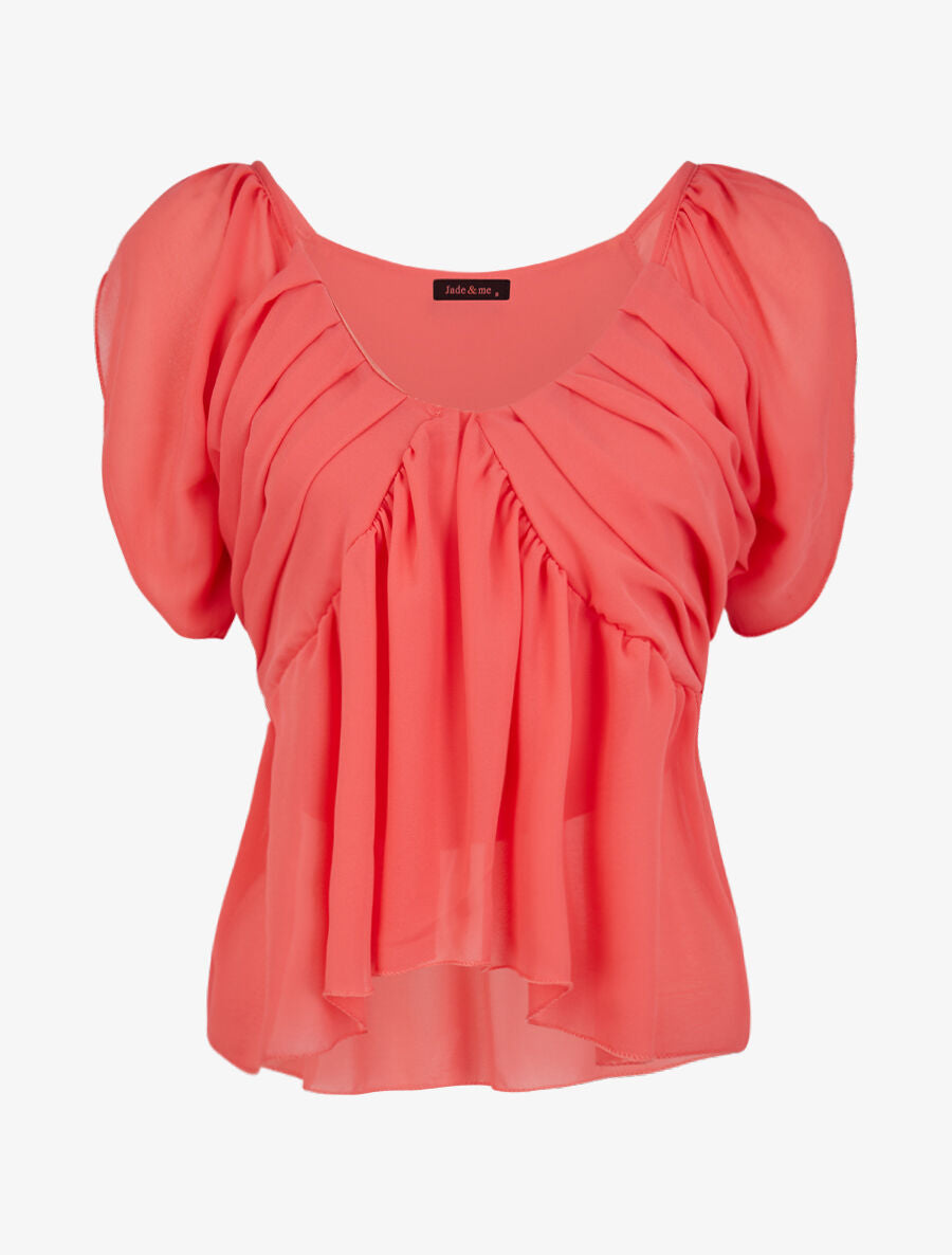Top droit uni drapé - Corail - 4