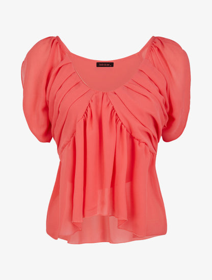 Top droit uni drapé - Corail - 4