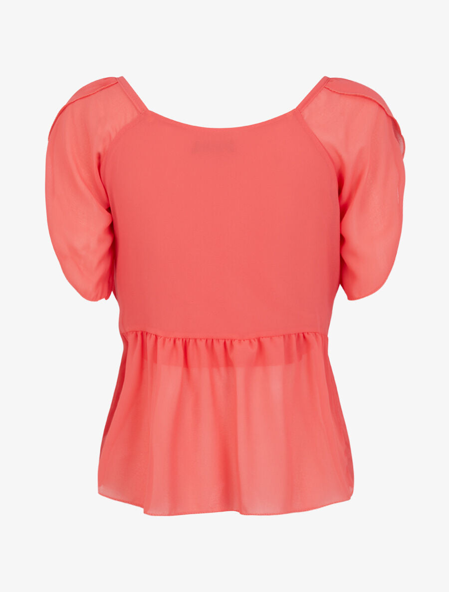Top droit uni drapé - Corail - 2