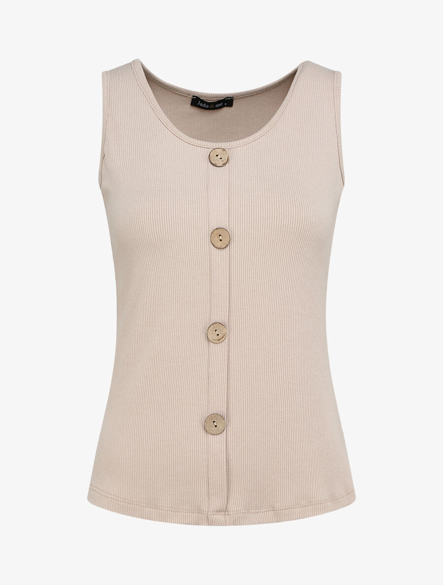Débardeur droit uni boutonné - Beige - 4