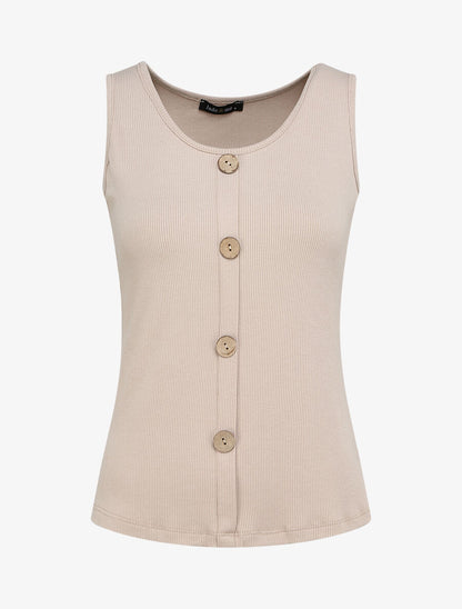 Débardeur droit uni boutonné - Beige - 4