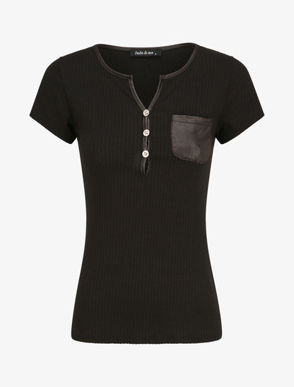 T-shirt slim uni côtelé - Noir - 4