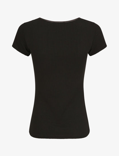 T-shirt slim uni côtelé - Noir - 2