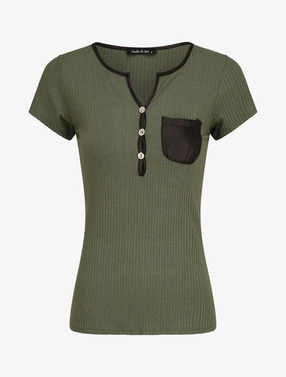 T-shirt slim uni côtelé - Kaki - 1
