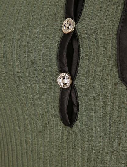 T-shirt slim uni côtelé - Kaki - 3