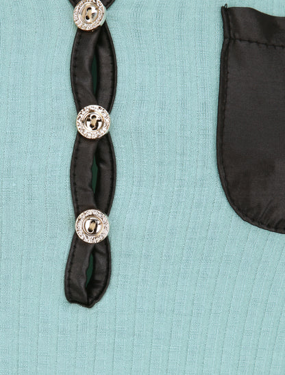 T-shirt slim uni côtelé - Bleu clair - 4
