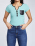 T-shirt slim uni côtelé - Bleu clair - 1