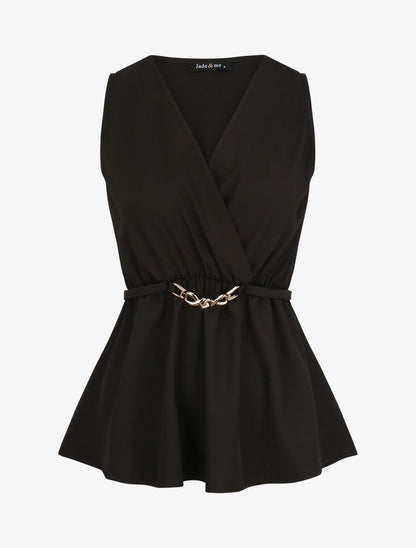 Top cache-coeur ajusté à ceinture décorative - Noir - 5