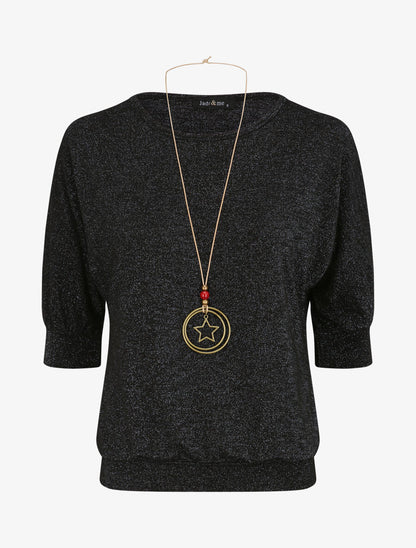 Top loose irisé manches 3/4 - Noir - 1