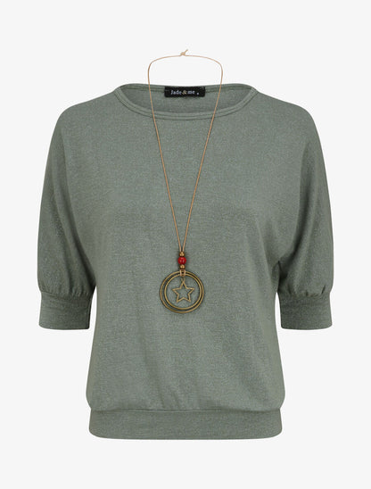 Top loose irisé manches 3/4 - Vert olive - 5