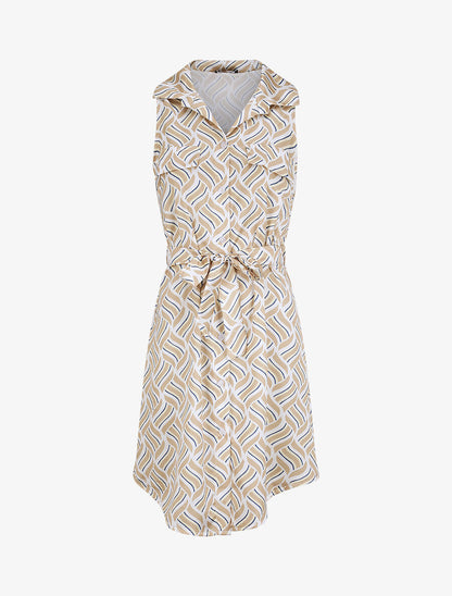 Robe chemise droite sans manches imprimé graphique - Beige - 5