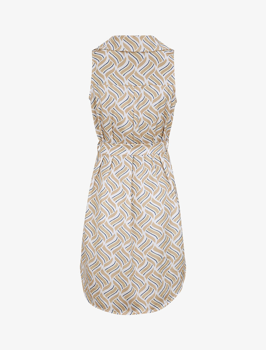 Robe chemise droite sans manches imprimé graphique - Beige - 2