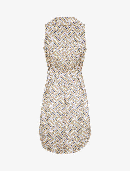 Robe chemise droite sans manches imprimé graphique - Beige - 2