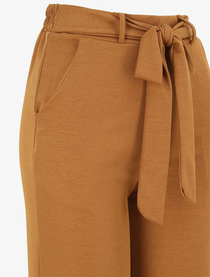 Pantalon droit ample uni à taille haute - Camel - 3