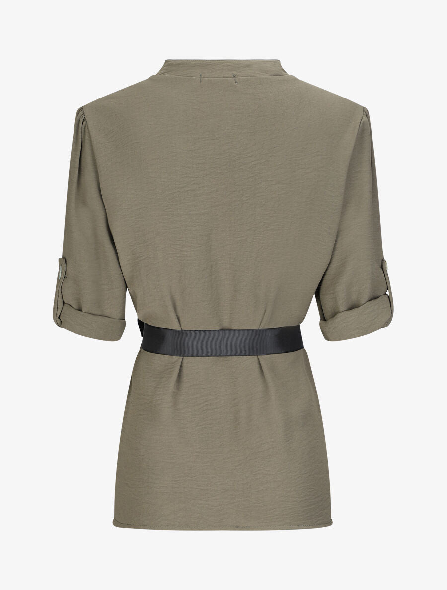 Blouse droite unie à manches 3/4 - Kaki - 2