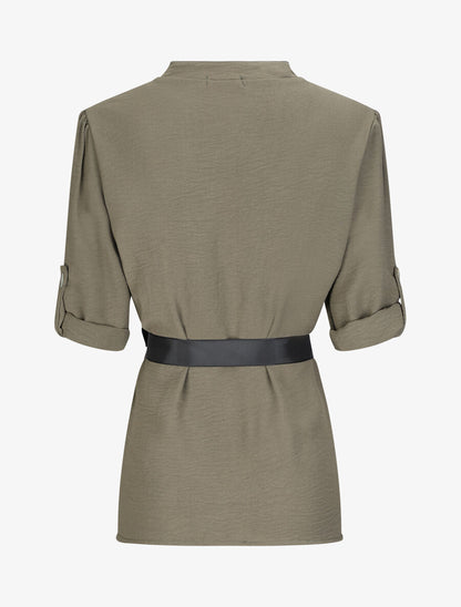 Blouse droite unie à manches 3/4 - Kaki - 2