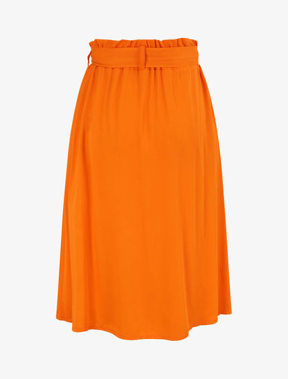 Jupe mi-longue évasée unie à taille froncée - Orange - 2