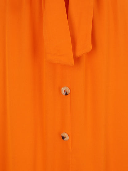 Jupe mi-longue évasée unie à taille froncée - Orange - 3