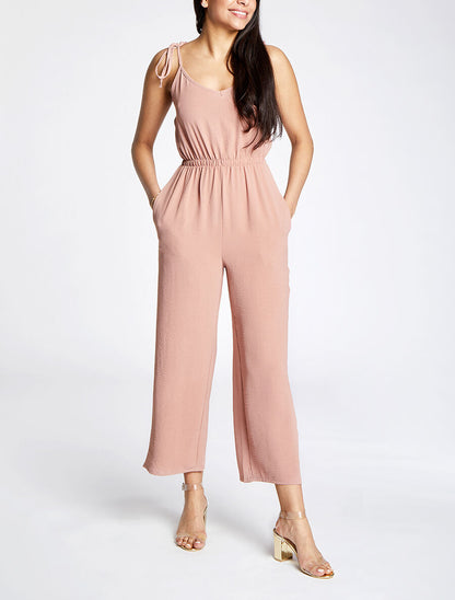 Combinaison fluide unie - Rose - 4