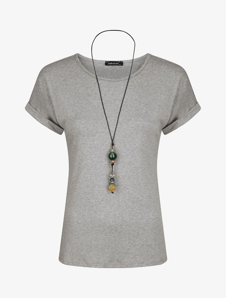 T-shirt slim uni manches courtes - Gris chiné - 4