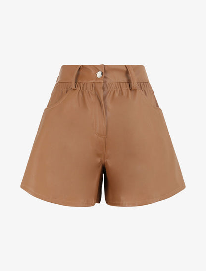 Short uni à taille élastiquée - Camel - 1