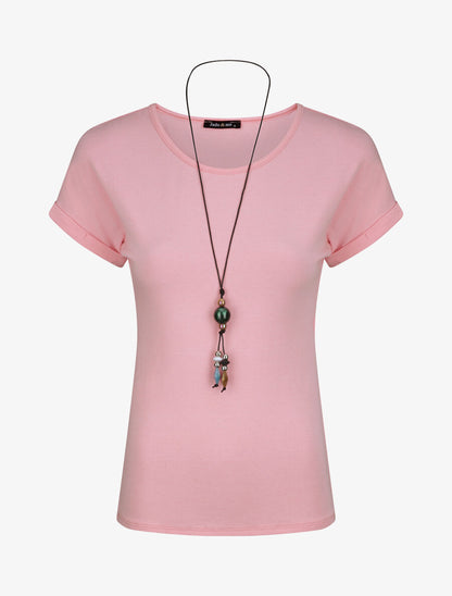T-shirt slim uni manches courtes - Rose - 4