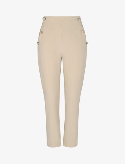 Pantalon slim à boutons stylisés - Beige - 1