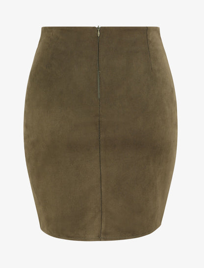 Jupe en suédine drapée style portefeuille - Kaki - 2