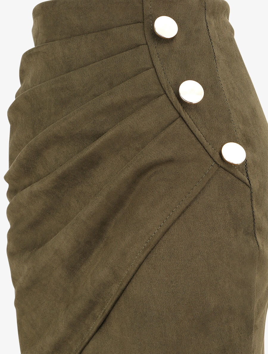 Jupe en suédine drapée style portefeuille - Kaki - 3