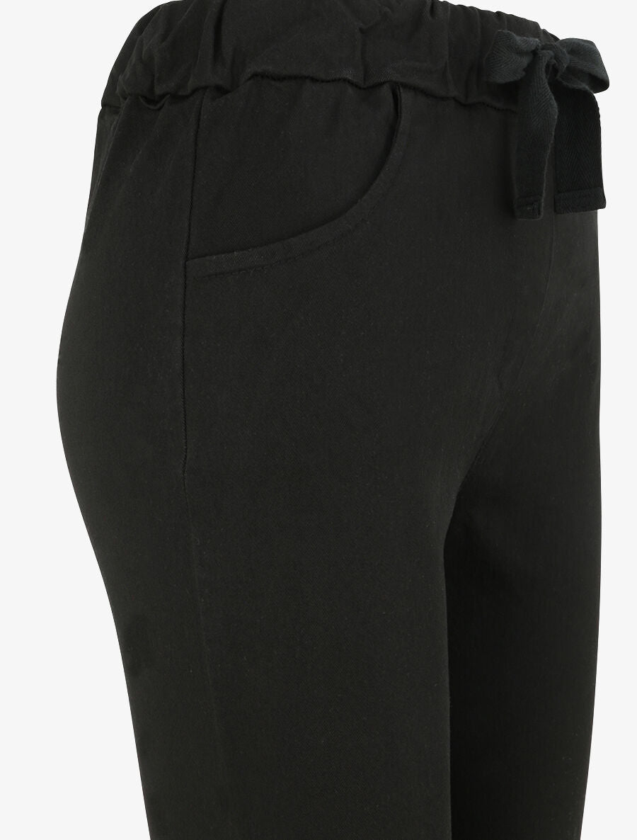 Pantalon slim uni à taille haute élastiquée - Noir - 3