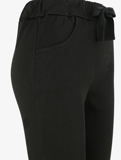 Pantalon slim uni à taille haute élastiquée - Noir - 3