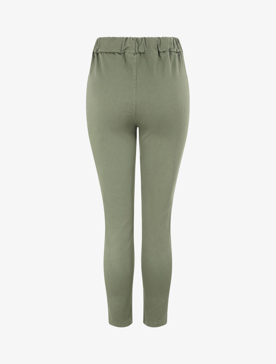 Pantalon slim uni à taille haute élastiquée - Kaki - 2