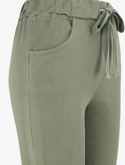 Pantalon slim uni à taille haute élastiquée - Kaki - 3