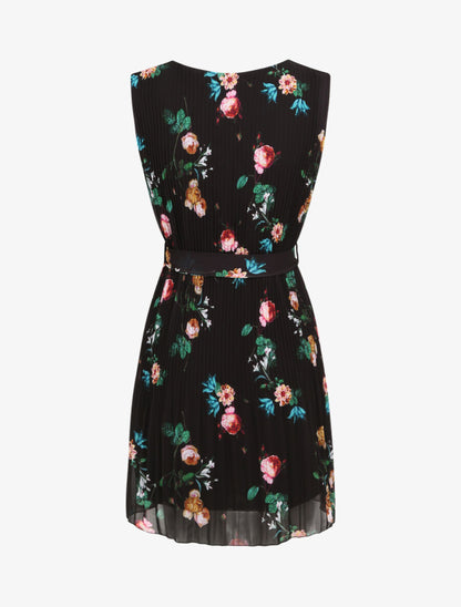 Robe plissée imprimé roses sauvages - Noir - 2