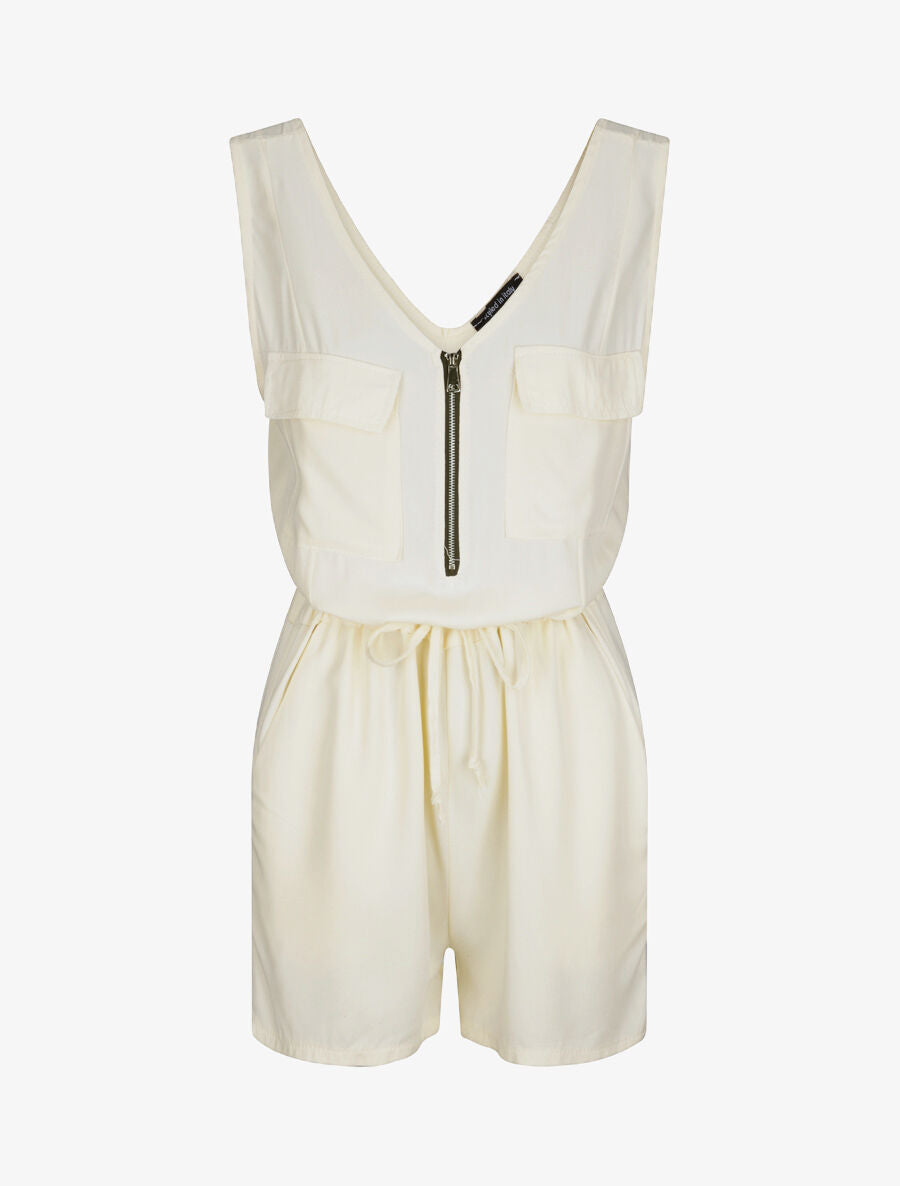 Combishort fluide unie à col zippé - Beige - 4