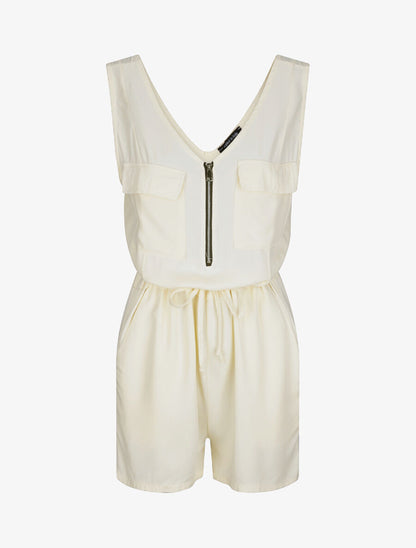 Combishort fluide unie à col zippé - Beige - 4