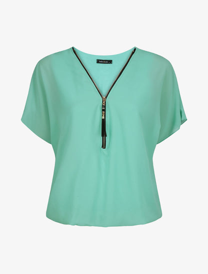 Top boule uni à zip - Vert d&