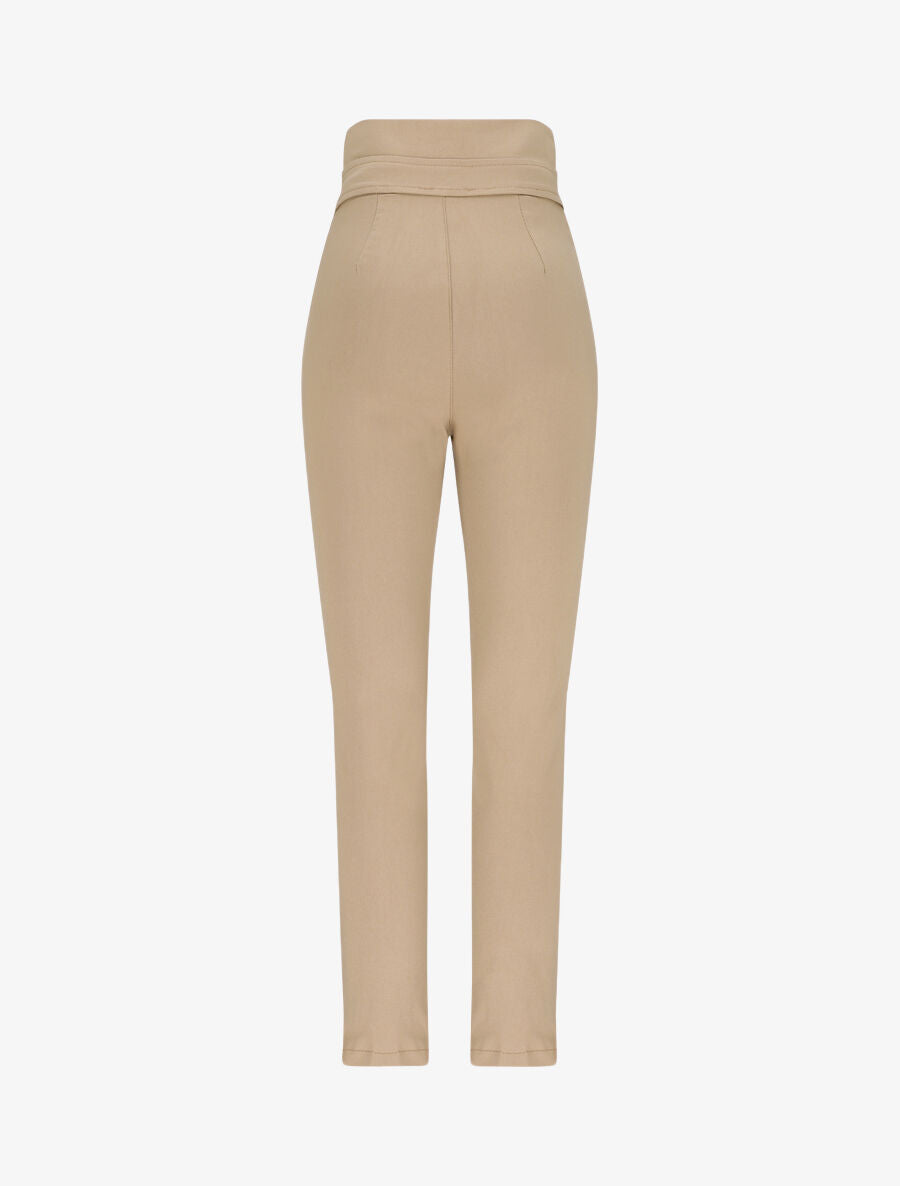 Pantalon slim taille haute à boutons dorés - Camel - 2