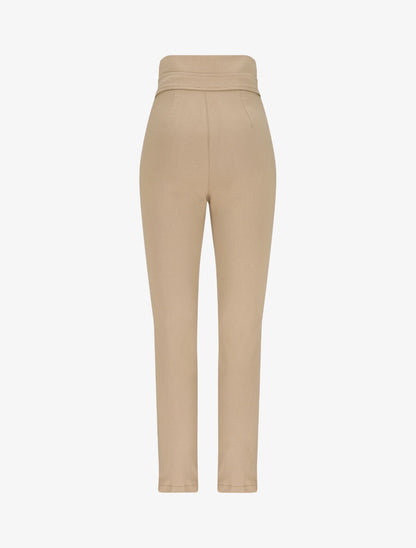 Pantalon slim taille haute à boutons dorés - Camel - 2