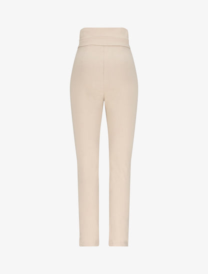 Pantalon slim taille haute à boutons dorés - Beige - 2