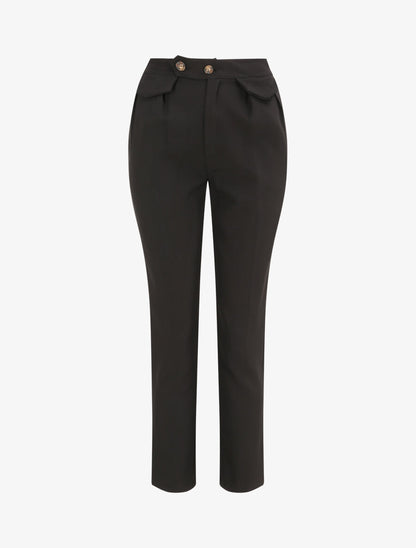 Pantalon carotte taille haute uni - Noir - 4