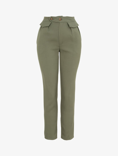 Pantalon carotte taille haute uni - Kaki - 1