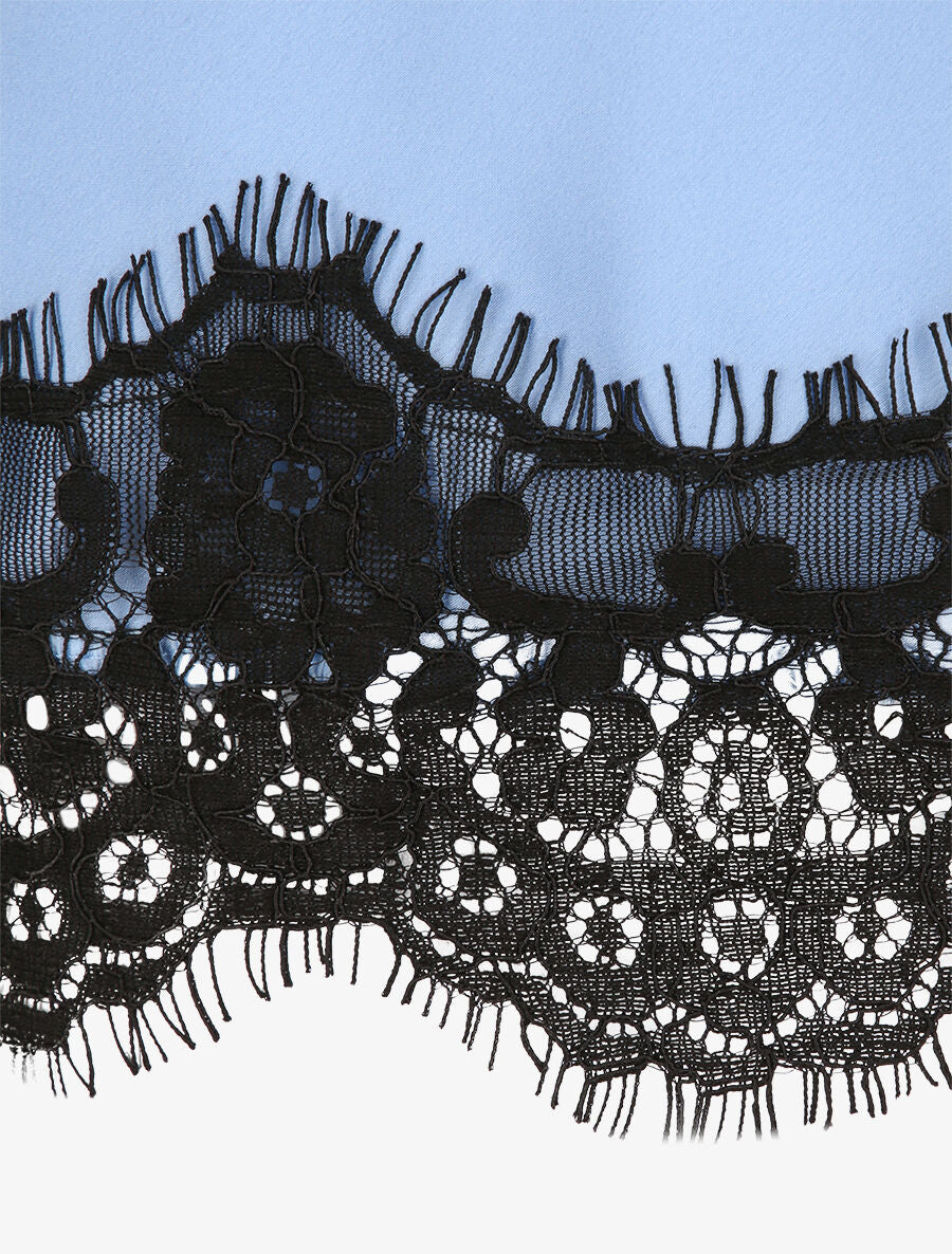 Caraco droit satiné à col et bord en dentelle - Bleu ciel - 3