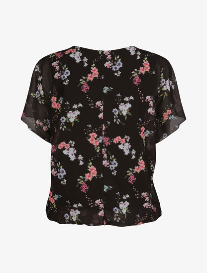 Top boule imprimé fleurs printanières à zip - Noir - 2