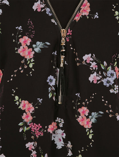 Top boule imprimé fleurs printanières à zip - Noir - 3